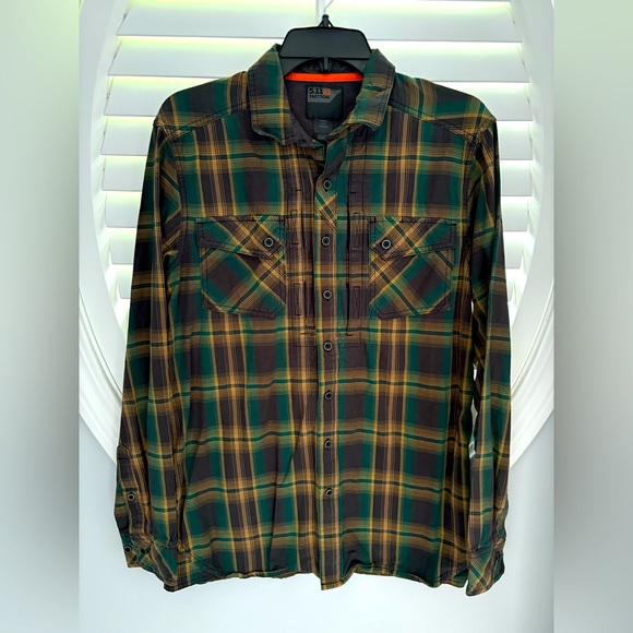 5.11 Tactical‎ Snap Button Down Long Sleeve Shirt Green Plaid Men's Small - Picture 1 of 11